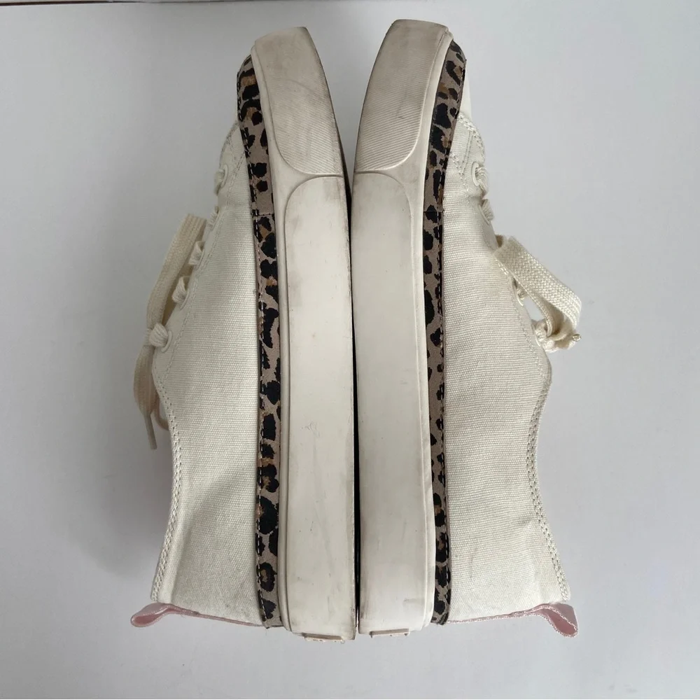 Kate Spade Womens‎ Cream Canvas Kaia Leopard Print Suede Sneakers Size 8
